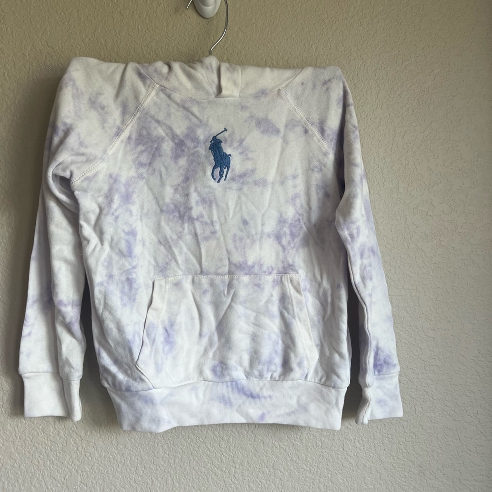 Ralph Lauren White and Lavender Tie-Dye Hoodie with Blue Polo Logo